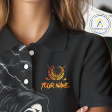 Load image into Gallery viewer, Funny Skull Reaper Lightning Flame Golf Polo Shirts For Women custom Golf &amp; Beer That's why I'm here NQS10932