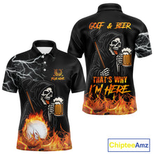 Load image into Gallery viewer, Funny Skull Reaper Lightning Flame Golf Polo Shirts For Men custom Golf &amp; Beer That's why I'm here NQS10932