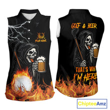 Load image into Gallery viewer, Funny Skull Reaper Lightning Flame Women Sleeveless Polo Shirt custom Golf &amp; Beer That's why I'm here NQS10932