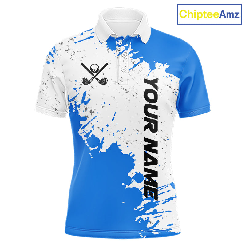 Blue and White Mens Golf polo shirts Custom team golf outfit, Personalized golf attire for men NQS11316