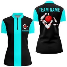 Load image into Gallery viewer, Personalized Cyan Blue and Black Retro Bowling Shirts For Women custom vintage bowling team jerseys NQS9599
