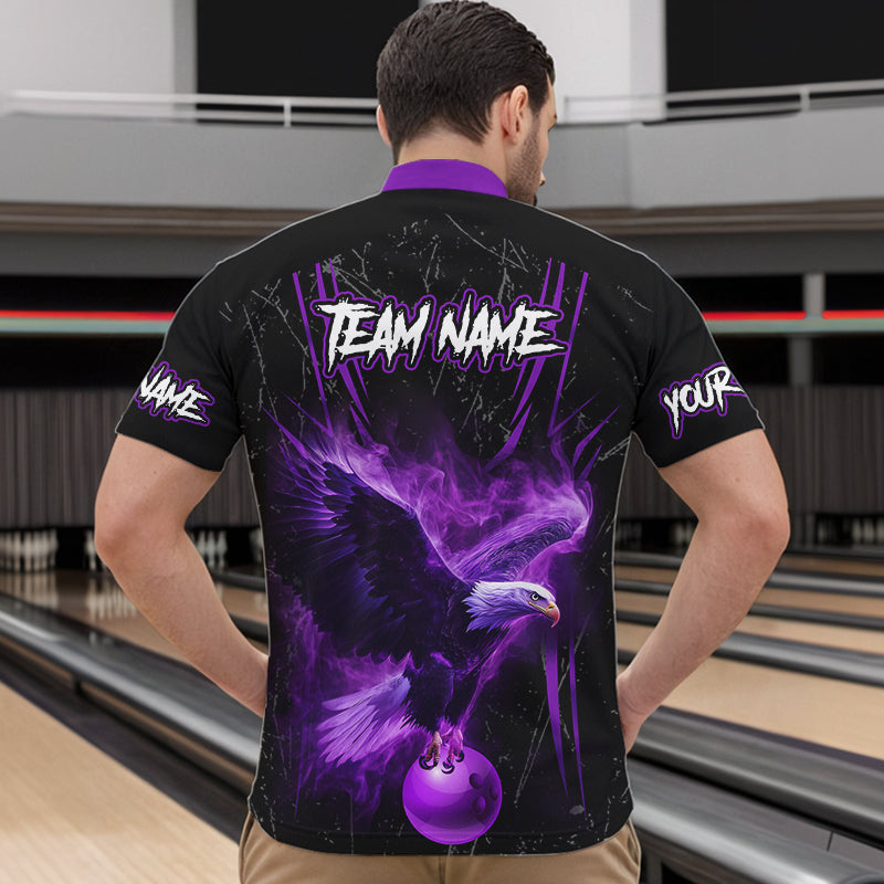Black and Purple Flame Eagle Bowling Shirt For Men Custom Team Name Bowling Jerseys For Bowlers NQS9749