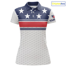 Load image into Gallery viewer, Red, White and Blue American Flag Womens golf polo shirts custom patriotic golf attire for ladies NQS10006