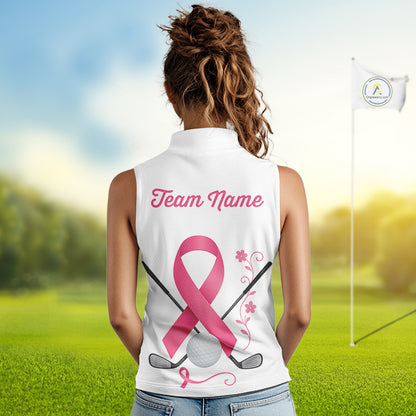 Pink ribbon golf ball club Sleeveless Polo golf shirt Custom Breast cancer awareness team golf jersey NQS10506