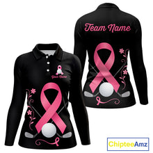 Load image into Gallery viewer, Pink ribbon golf ball clubs Black Women polo golf shirts Custom Breast cancer team golf jerseys NQS10507