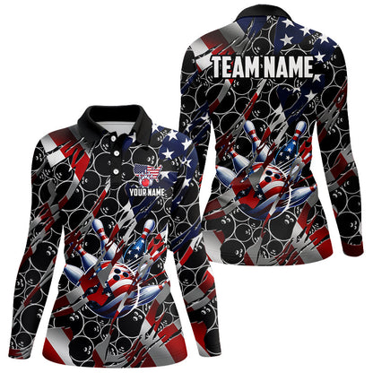 American flag black bowling camo Women bowling shirts Custom patriotic Bowling Team League Jerseys NQS8550