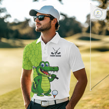 Load image into Gallery viewer, Green and White Funny Alligator Golf Polo Shirt For Men Custom men's golf apparel funny golf gifts NQS10738