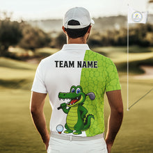 Load image into Gallery viewer, Green and White Funny Alligator Golf Polo Shirt For Men Custom men's golf apparel funny golf gifts NQS10738
