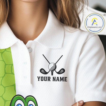 Green & White Funny Alligator Golf Polo Shirt For Women Custom ladies's golf apparel funny golf gifts NQS10738
