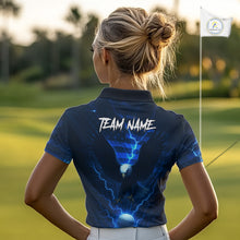 Load image into Gallery viewer, Blue lightning Thunder American Flag Eagle Golf Polo Shirt For Women Custom ladies golf outfit NQS10737