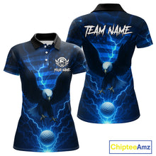 Load image into Gallery viewer, Blue lightning Thunder American Flag Eagle Golf Polo Shirt For Women Custom ladies golf outfit NQS10737