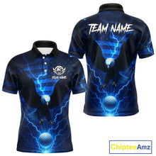 Load image into Gallery viewer, Blue lightning Thunder American Flag Eagle Golf Polo Shirt For Men Custom mens golf outfit NQS10737