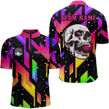 Load image into Gallery viewer, Colorful Black Skull Bowling Polo, 1/4 zip shirts for men Custom Team Bowling Jersey, gift for bowlers NQS9021