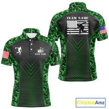 Load image into Gallery viewer, Mens Bowling Polo, Quarter Zip Shirts Custom green camo American flag team bowling League Jerseys NQS11117