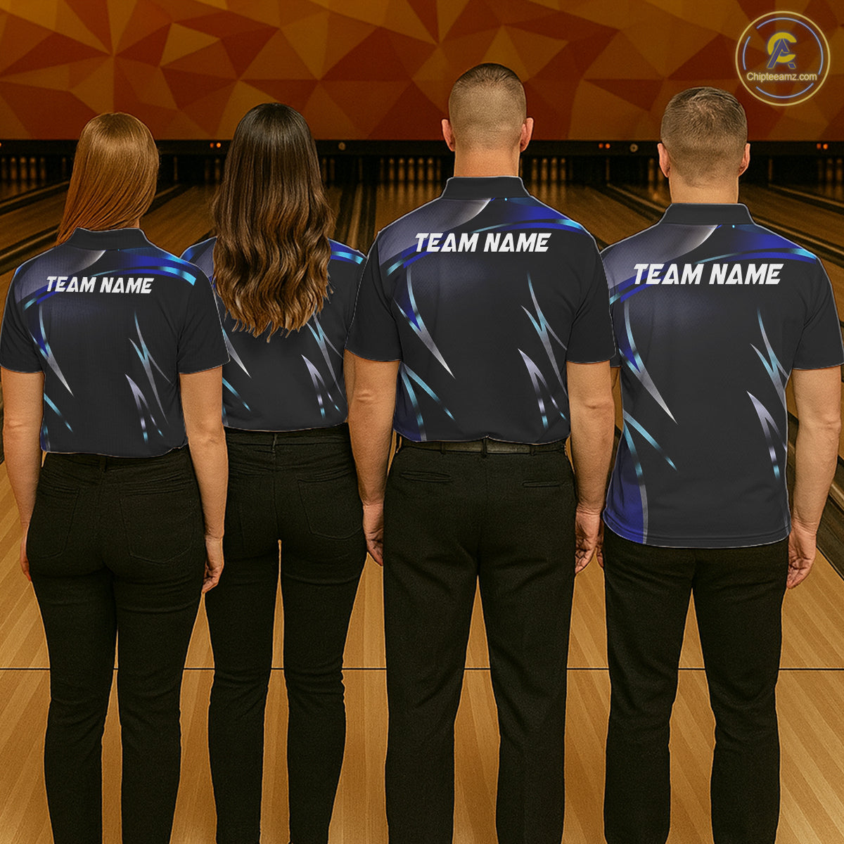 Black and blue Bowling Polo, Quarter Zip Shirts for Women Custom Team bowling shirts with flames NQS11531
