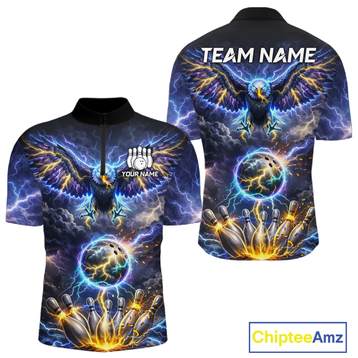 Custom Blue Lightning Thunder Eagle Bowling team shirts For Men, cool Bowling jersey gift for bowlers NQS11537