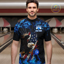 Load image into Gallery viewer, Blue Flame American Flag Eagle bowling shirts for Men Custom Bowling Team Jersey, gift for Bowler NQS9606
