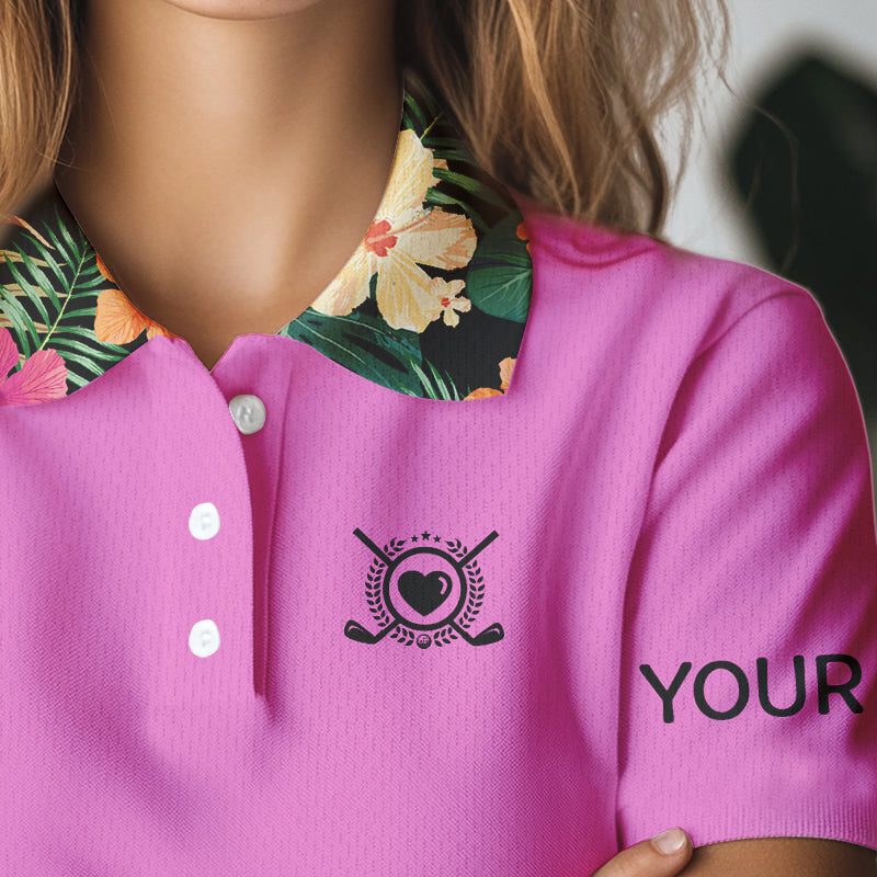 Pink tropical leaf Funny Women golf polo shirts custom name I am not swearing I'm using my golf words NQS9753