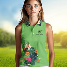 Load image into Gallery viewer, Green tropical leaf Womens sleeveless polo shirt custom name I am not swearing I'm using my golf words NQS9754