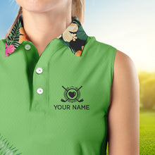Load image into Gallery viewer, Green tropical leaf Womens sleeveless polo shirt custom name I am not swearing I'm using my golf words NQS9754