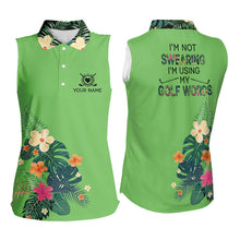 Load image into Gallery viewer, Green tropical leaf Womens sleeveless polo shirt custom name I am not swearing I'm using my golf words NQS9754