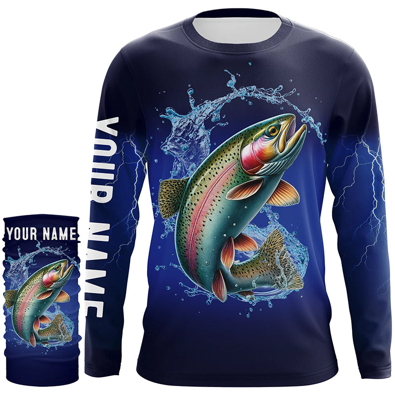 Rainbow Trout Fishing blue lightning 3D All Over printed Customized Name Fishing apparel NQS313