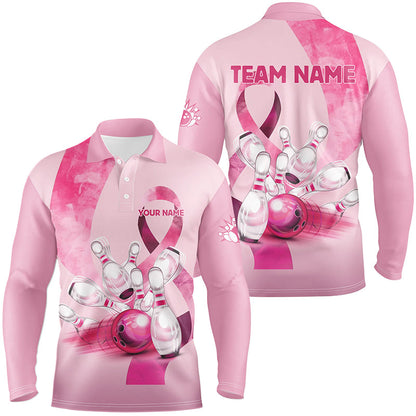 Pink ribbons pattern Custom Bowing Shirts For Men, Breast Cancer Awareness team bowling jerseys NQS8124