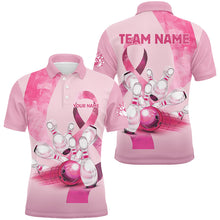 Load image into Gallery viewer, Pink ribbons pattern Custom Bowing Shirts For Men, Breast Cancer Awareness team bowling jerseys NQS8124