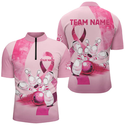 Pink ribbons pattern Custom Bowing Shirts For Men, Breast Cancer Awareness team bowling jerseys NQS8124