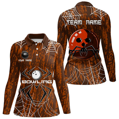 Orange Camo Bowling Polo, 1/4 Quarter zip shirt Custom Spider web Halloween Women Team Bowling jerseys NQS8344