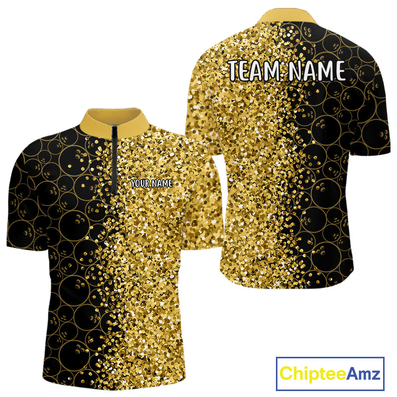 Black Camo and Gold glitter Bowling Shirts For Men Custom bowling jersey gift for bowlers NQS10938