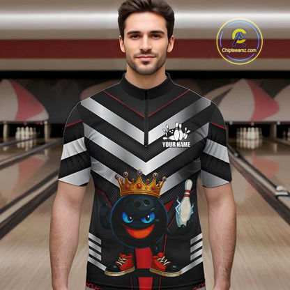 Funny Bowling Shirts Black and Silver Metal Team Bowling Polo, 1/4 Zip Shirts Custom bowling gifts NQS10942