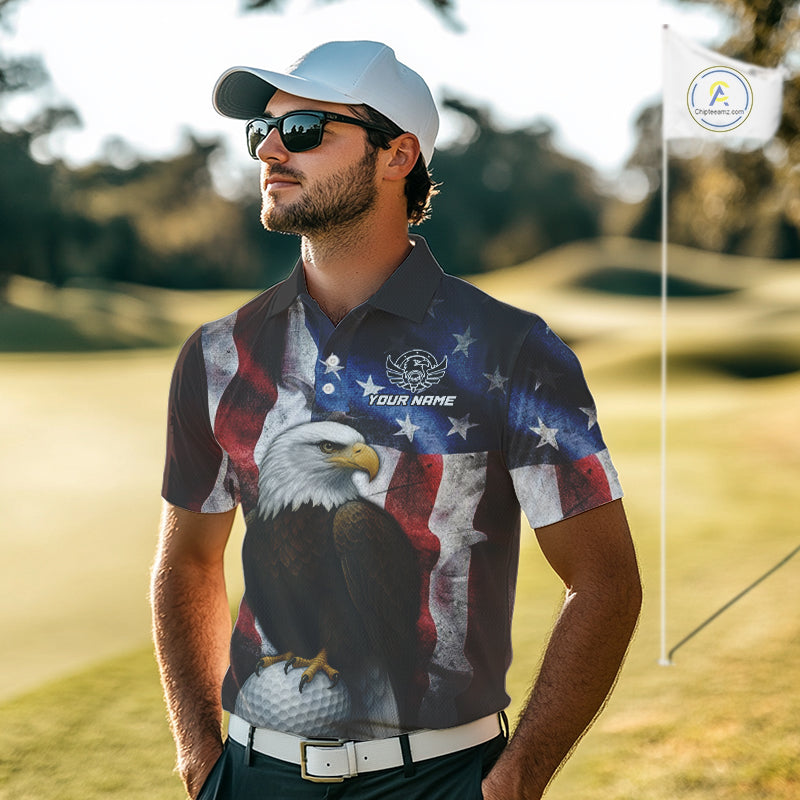Vintage American Flag Eagle Golf Polo Shirts For Men custom patriotic golf shirts, best golf gifts NQS10946