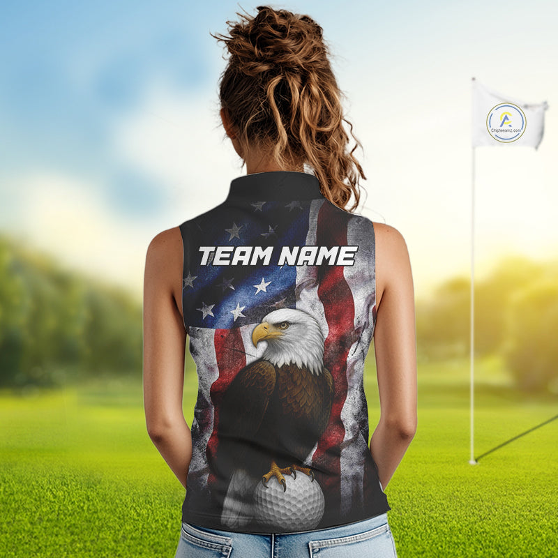 Vintage American Flag Eagle Women Sleeveless Polo Shirt custom patriotic golf shirts, best golf gifts NQS10946