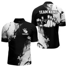 Load image into Gallery viewer, Black and White Retro Mens Bowling Polo, Quarter Zip shirts Custom team bowling jerseys mens outfit NQS9274