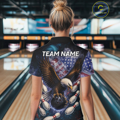 Smoke American Flag Eagle Bowling shirt For Women Custom patriotic Eagle bowling uniforms Team Jersey NQS11540