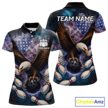 Load image into Gallery viewer, Smoke American Flag Eagle Bowling shirt For Women Custom patriotic Eagle bowling uniforms Team Jersey NQS11540