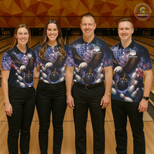 Load image into Gallery viewer, Smoke American Flag Eagle Bowling shirt For Women Custom patriotic Eagle bowling uniforms Team Jersey NQS11540