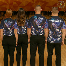 Load image into Gallery viewer, Smoke American Flag Eagle Bowling shirt For Women Custom patriotic Eagle bowling uniforms Team Jersey NQS11540
