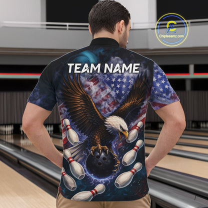 Smoke American Flag Eagle Bowling shirts For Men Custom patriotic Eagle bowling uniforms Team Jerseys NQS11540
