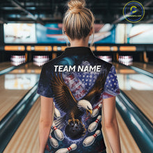 Load image into Gallery viewer, Smoke American Flag Eagle Bowling shirt For Women Custom patriotic Eagle bowling uniforms Team Jersey NQS11540