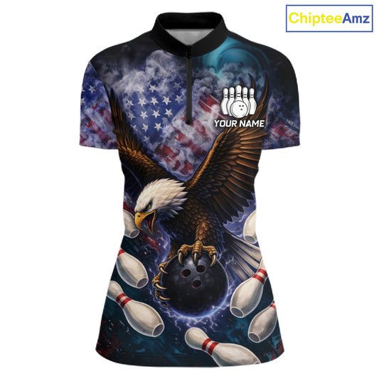 Smoke American Flag Eagle Bowling shirt For Women Custom patriotic Eagle bowling uniforms Team Jersey NQS11540