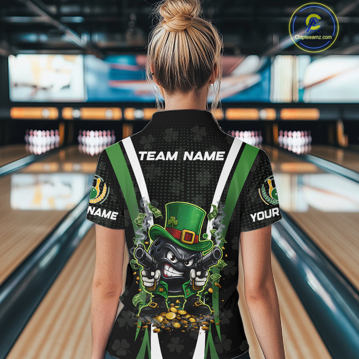 Funny St Patrick cowboy gunner Bowling Polo, 1/4 zip shirts For Women Custom Team Bowling Jerseys NQS11543