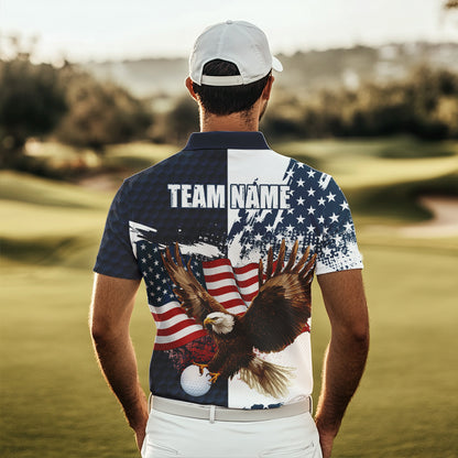 Red, White and Blue American Flag Eagle Golf polo shirts For Men Custom Patriotic Golf Team Jersey NQS9608