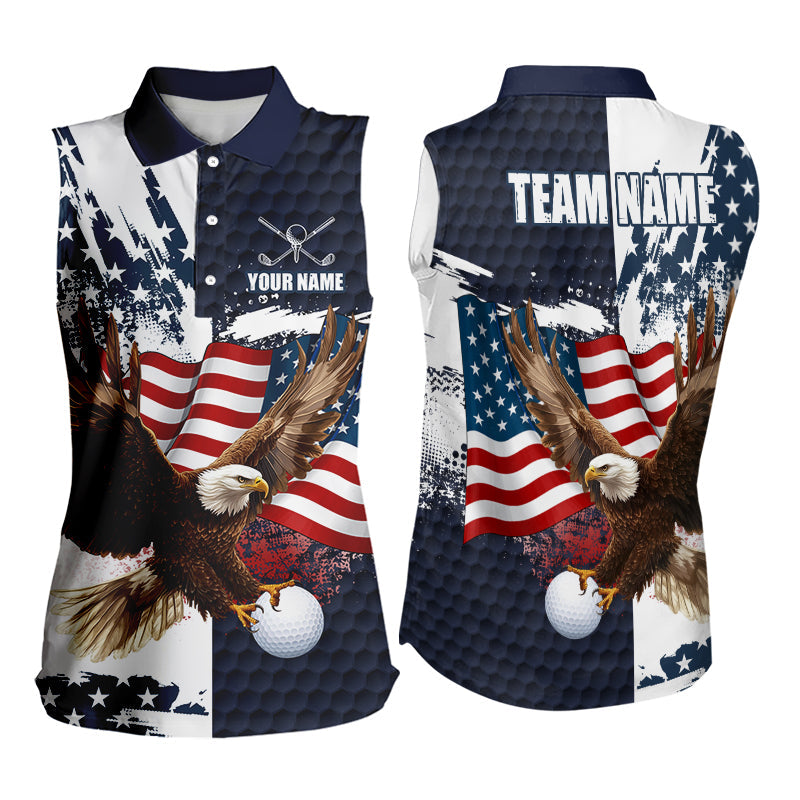 Red, White and Blue American Flag Eagle Sleeveless Golf polo shirts Custom Patriotic Golf Team Jersey NQS9608