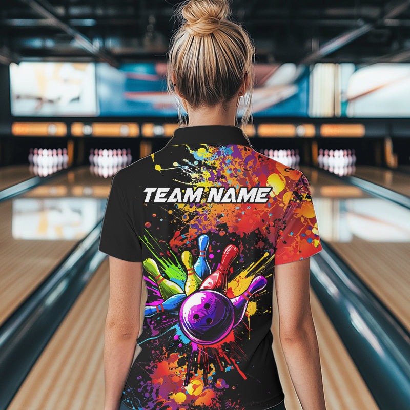Colorful bowling jerseys Bowling Polo, 1/4 Zip Shirt for Women Custom Bowling Team shirts for bowlers NQS9770