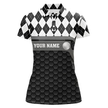 Load image into Gallery viewer, Black and white argyle pattern golf outfits ladies custom Women golf polo shirts, golf gifts for women NQS7682