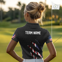 Load image into Gallery viewer, Personalized American Flag Women golf polo shirt, Custom Patriotic Golf Team Shirts For ladies| Black NQS10178