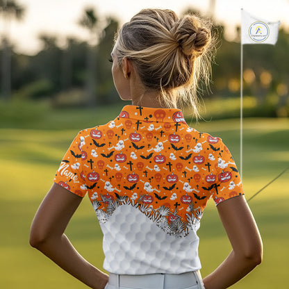 Personalized funny orange Halloween pattern Women golf polo shirts best ladies golf wears NQS10314