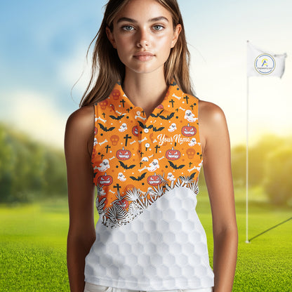 Personalized funny orange Halloween pattern Women sleeveless golf polo shirts best ladies golf wears NQS10314